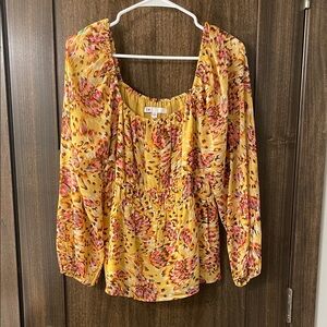 DR2 Vibrant Yellow and Pink Patterned Blouse